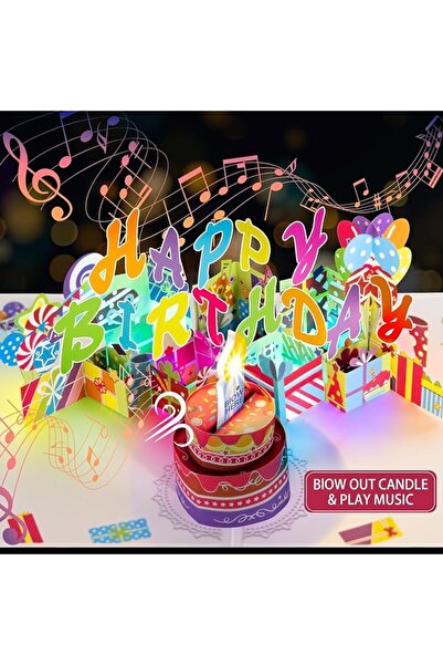 Yelajoy 3D Pop Up Birthday, Multicolor Musical Greeting Postcard with Blowabl...