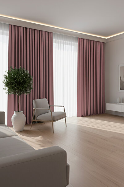 Velveta Modern Series Düz Pile Kadife Dokulu Fon Perde Gül Kurusu