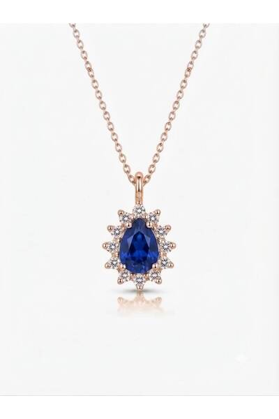 Lovera Jewellery 925 Ayar Gümüş Sertifikalı Pırlanta Montür Safir Taşlı Damla...