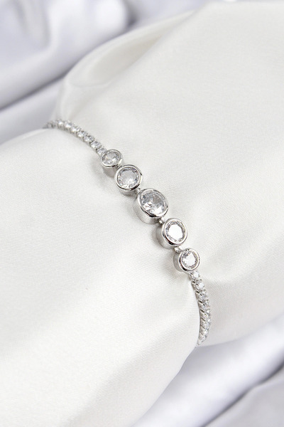SORA GROUP Brass Zircon Stone Row Circle Model Silver Color Elevator Women's ...