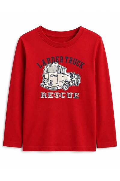 GAP Kids Gap Baby Boy Fire Truck Patterned Children's Sweatshirt 0-6 Years Red
