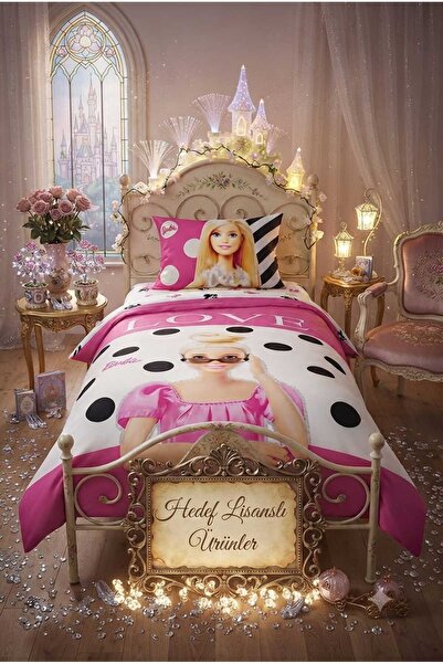 Taç Lisanslı Barbie Glitter Nevresim Takımı Tek Kişilik %100 Pamuk