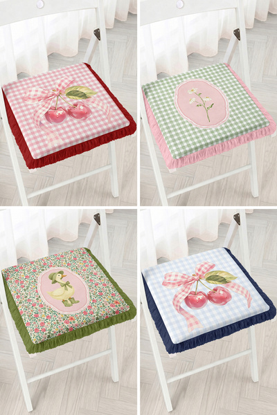 Realhomes Plaid Patterned 4-Piece Fringed Zippered Chair Cushion with Cherry ...