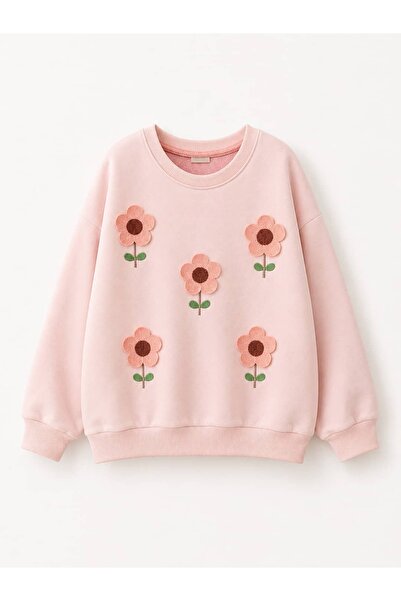 OZZY KİDS Girl's Sweatshirt with Floral Embroidery on the Front