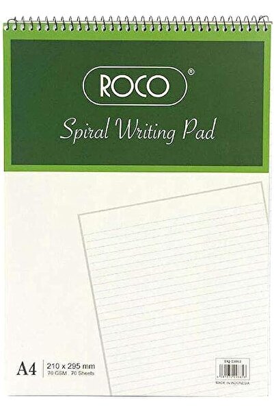 Roco Spiral Standard Writing Pad A4, 70 Sheets (140 Pages), Lined, White
