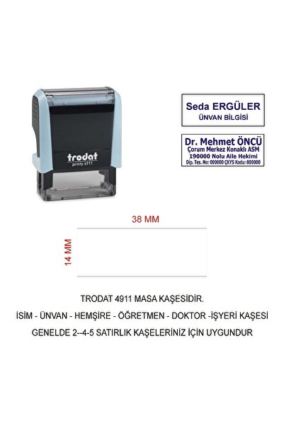Trodat 4911 İSİM ÜNVAN KAŞESİ - PASTEL MAVİ - MAVİ MÜREKKEP