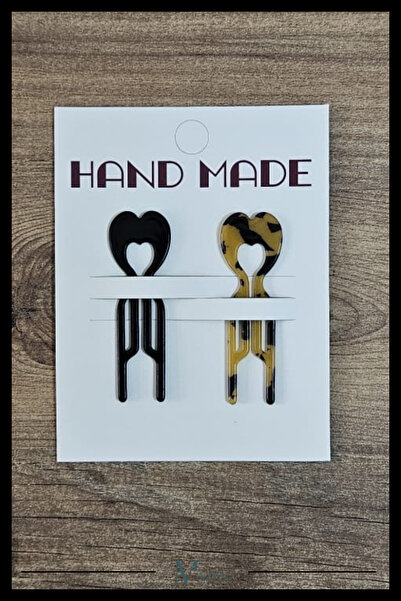 MAZEN 2 Adet Kalp Model Hairpin Saç Topuz Tokası Çubuk Toka Siyah Leopar 7 cm
