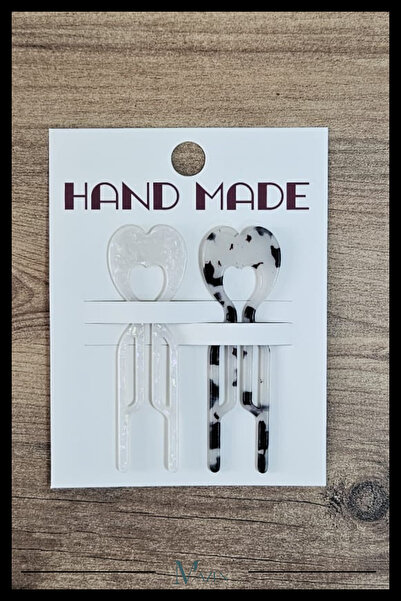 MAZEN 2 Adet Kalp Model Hairpin Saç Topuz Tokası Çubuk Toka Siyah Beyaz 9 cm
