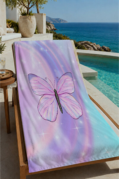 Evmila Pastelni batik peškir za plažu sa uzorkom leptira 70x150 - digitalno š...