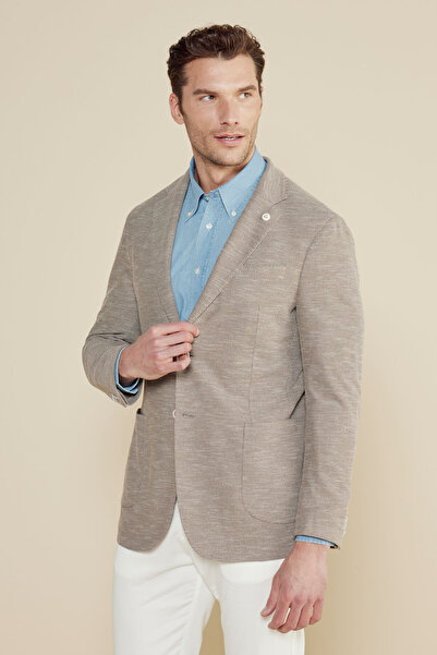 BROOKS BROTHERS Erkek Koyu Bej Pamuk Karışımlı Mono Yaka Torba Cep Regular Fi...
