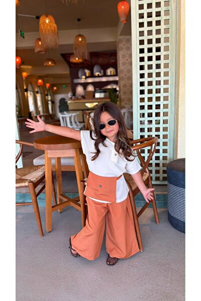 bohemiankids baby wear Unisex Tan Trousers and White Blouse Set (with Gift Bag)