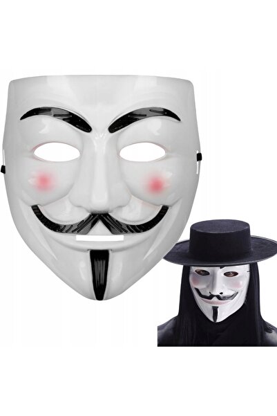 SNM Masca Carnaval Anonim, V Pentru Vendetta, Alb, Plastic, Marime Universala...