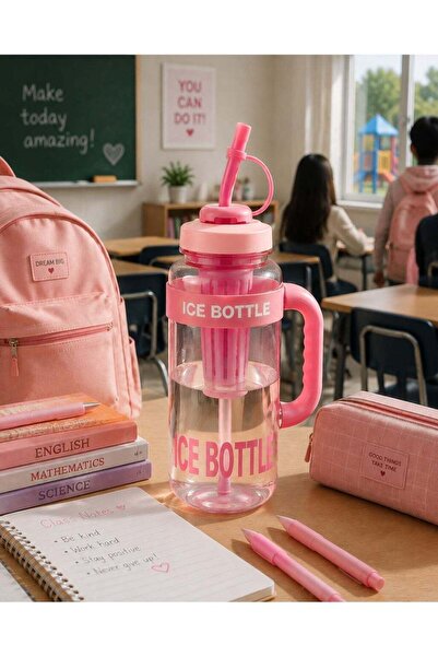 SNK ICE BOTTLE Water Bottle 1300ml, BPA Free Plastic Bottle with Straw, Inter...