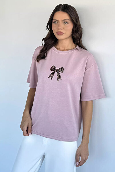 Aryena Powder Women's Crew Neck Leopard Printed T-Shirt