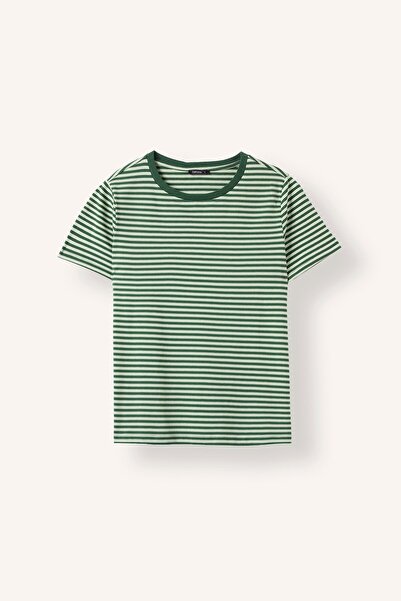 DeFacto 100% Cotton Regular Fit Crew Neck Striped Combed Cotton Short Sleeve ...