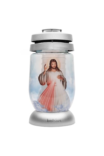 Bolsius Set 3 x Candela din Sticla 3 l cu Hristos, Albastru, 36 Ore