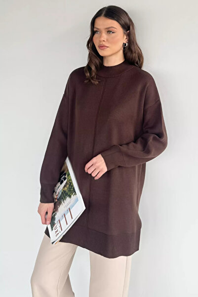 Aryena Brown Side-Slit Knitwear Tunic