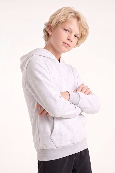 FYK KİDS Boy's Basic Plain Hooded Sweatshirt with Kangaroo Pocket