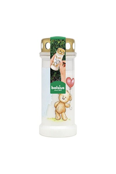 Bolsius Set 3 x Candela din Plastic cu Capac, Alba, Model Ursulet, Bolsius, N...
