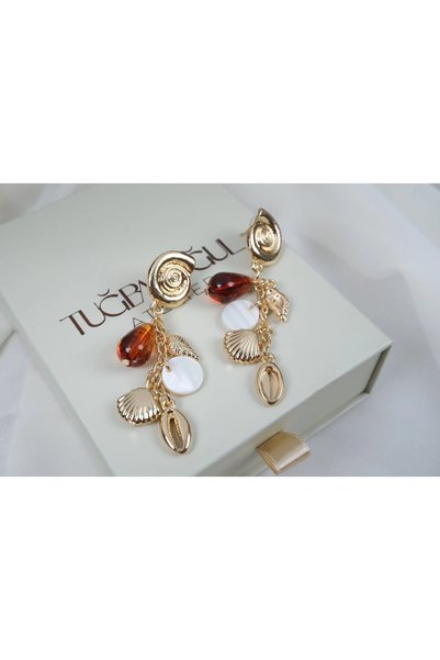 ATELİER TUĞBA Kp696-1 Bohem Sea Shell Dangle Earrings (Length 65 mm)