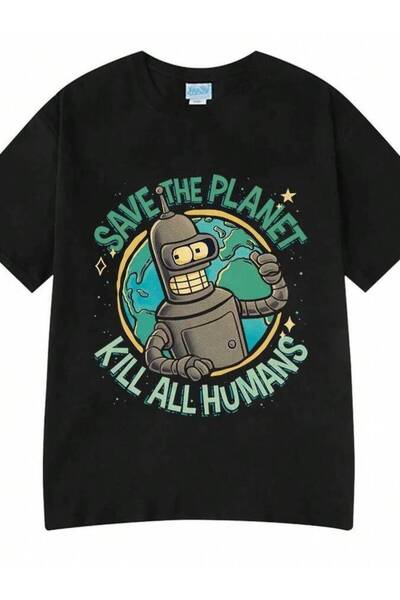 NOURAM Funny With Robot Save The Planet Kill All Humans Graphic Print, Fashio...
