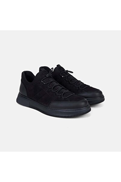 Desa Men's Black Desacomfort Flexible Ankle Lace-Up Leather Sneaker