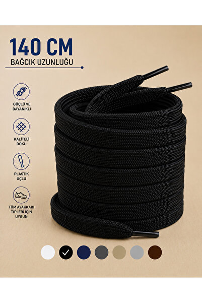 Premium Siyah 140 Cm Yassı Spor Ayakkabı Bağcık