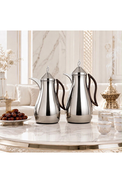 laverahome Luxury Silver Shiny Color Tarams Set with Elegant Wood Color Handle |
