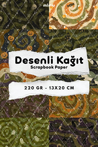 Mimu Art Studio Vintage Cadılar Bayramı Balkabağı Hayalet Kedi Desenli Kağıt ...