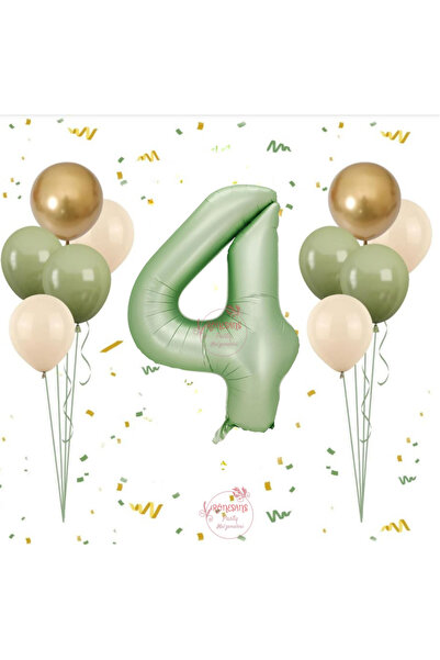 RÖNESANS PARTİ Rönesans Water Green Number Balloon Set Age-4