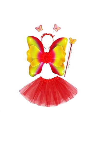 OEM Girls' butterfly costume set, skirt, wings, wand, headband, red, 3-5 years