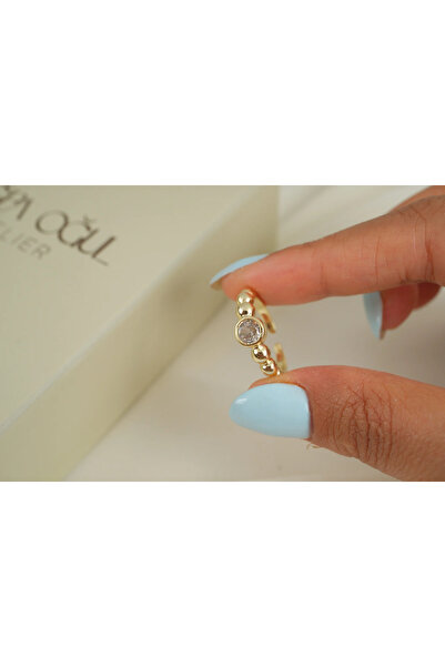 ATELİER TUĞBA Yzk656 Round Stone Ball Detail Gold Adjustable Ring