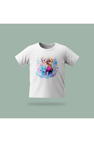 Erays Home Children's Elsa Frozen Ice Flowers Patterned Printed T-Shirt 100% ...
