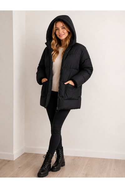 CALEMORE Black Hooded Windproof Waterproof Inflatable Coat