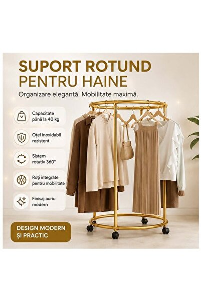 OEM Suport auriu metalic rotativ pentru haine, cu roți, 40 kg