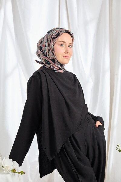 Silk Home Twill Silk Scarf Ottoman Paisley Black