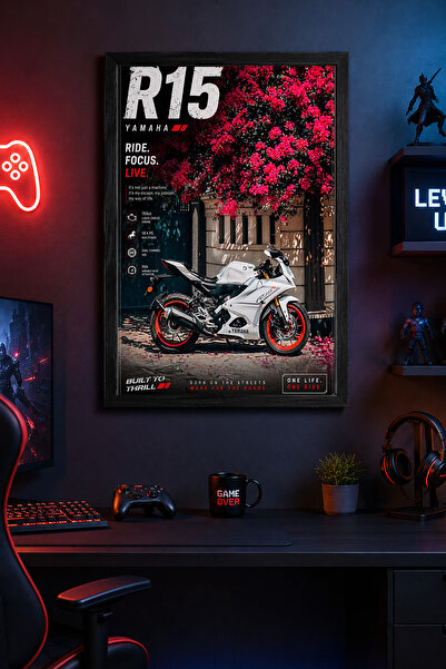 Charmbi Yamaha R15 Black Wooden Framed Poster Premium Digital Print Painting ...
