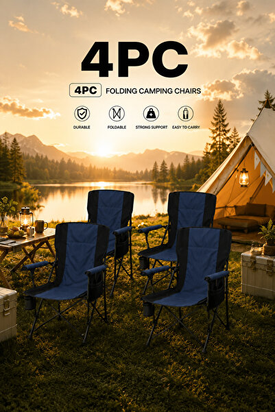 Generic Brand 4-piece folding camping chair set, portable outdoor chairs with...