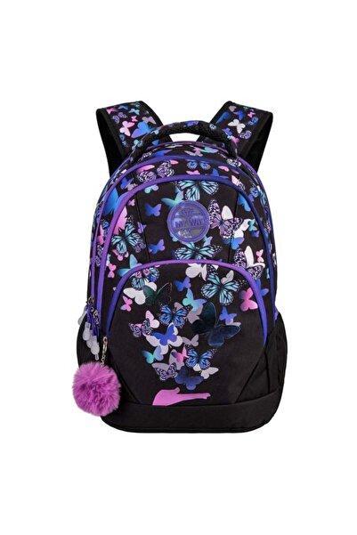 My Way Rucsac negru cu fluturi multicolori Lila Pompon