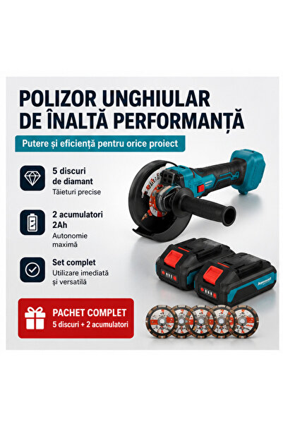 OEM Mini Polizor Unghiular 48V, 2 Acumulatori, 5 Discuri