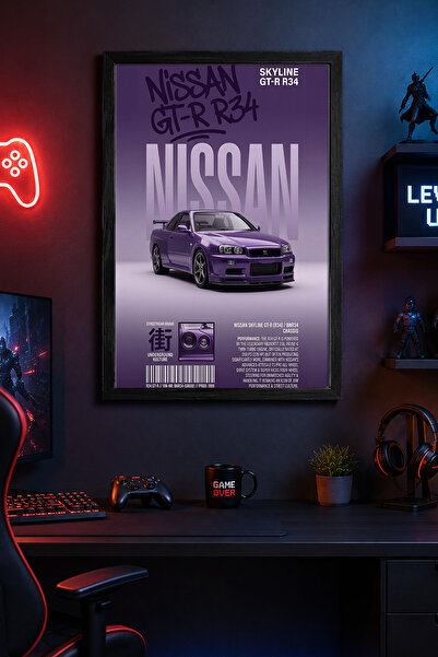 Charmbi Pictură murală modernă cu cadru negru Nissan GT-R R34 Poster personal...