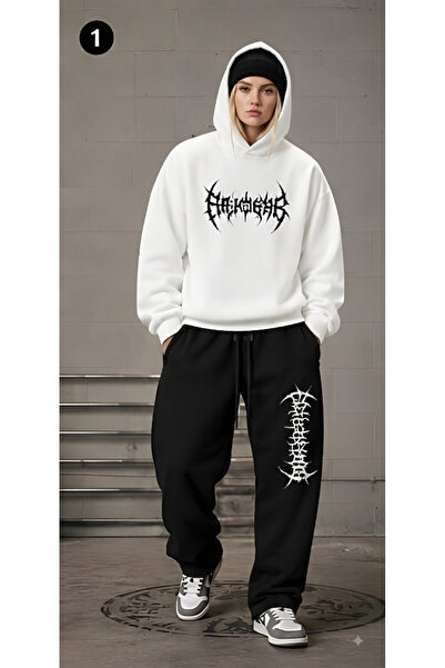EFFRENATU Oversized Hooded Sweatshirt Set - Face and All-Over Surface Print, ...