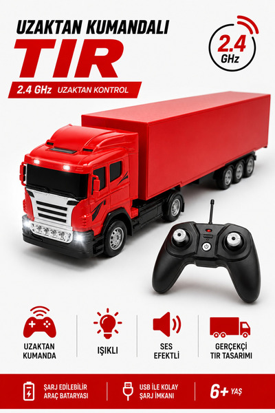 ZİVENTA Uzaktan Kumandalı Tır Oyuncak 2.4 GHz Şarjlı Işıklı Sesli Uzun Dorsel...