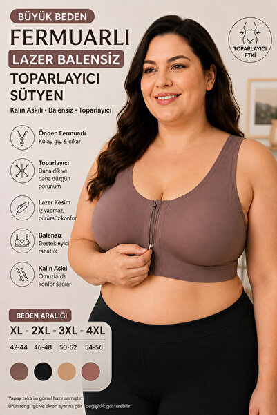 aryam butik BÜYÜK BEDEN FERMUARLI LAZER KESİM BALESSİZ TOPARLAYICI KALIN ASKI...