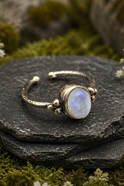 NBS Beautiful Naturel Stones خاتم نحاسي من حجر القمر، طراز عتيق، جودة عالية، ...