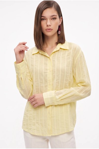 cemo Dokulu Çizgili Oversize Gömlek