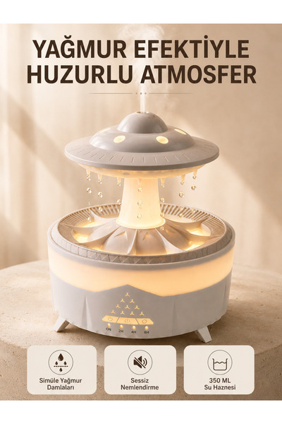 ASTRALTECH UFO Tasarımlı 350 ML Hava Nemlendirici Renkli Ortam Işığı Yağmur Efektli Difüzör