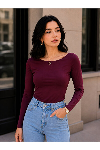 LG LAGULER Kayık Yaka Basic Modal Fabric Long Sleeve Blouse