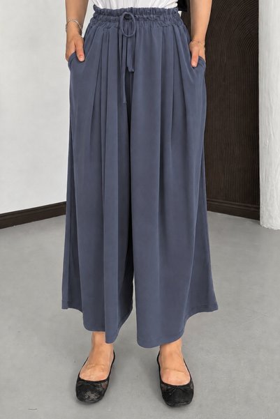 Moda Neval Women's Elastic Waist Loose-Fit Flowing Modal Fabric Skirted Trousers