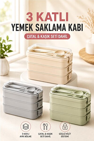 Kitchen Beauty 3 Katlı Ayrı Ayrı Bölmeli Taşınabilir Yemek Kabı Lunch Box Diy...